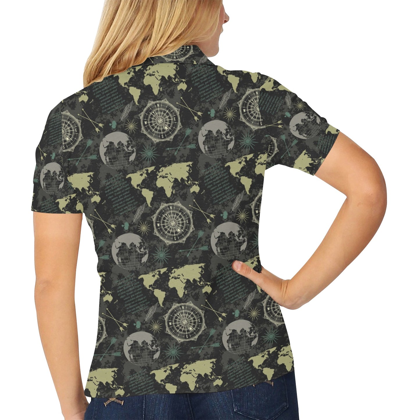 World Map Print Design LKS303 Women's Polo Shirt