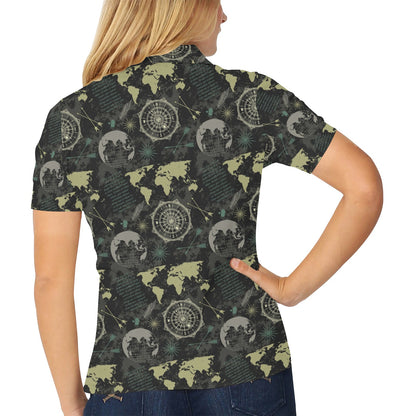 World Map Print Design LKS303 Women's Polo Shirt