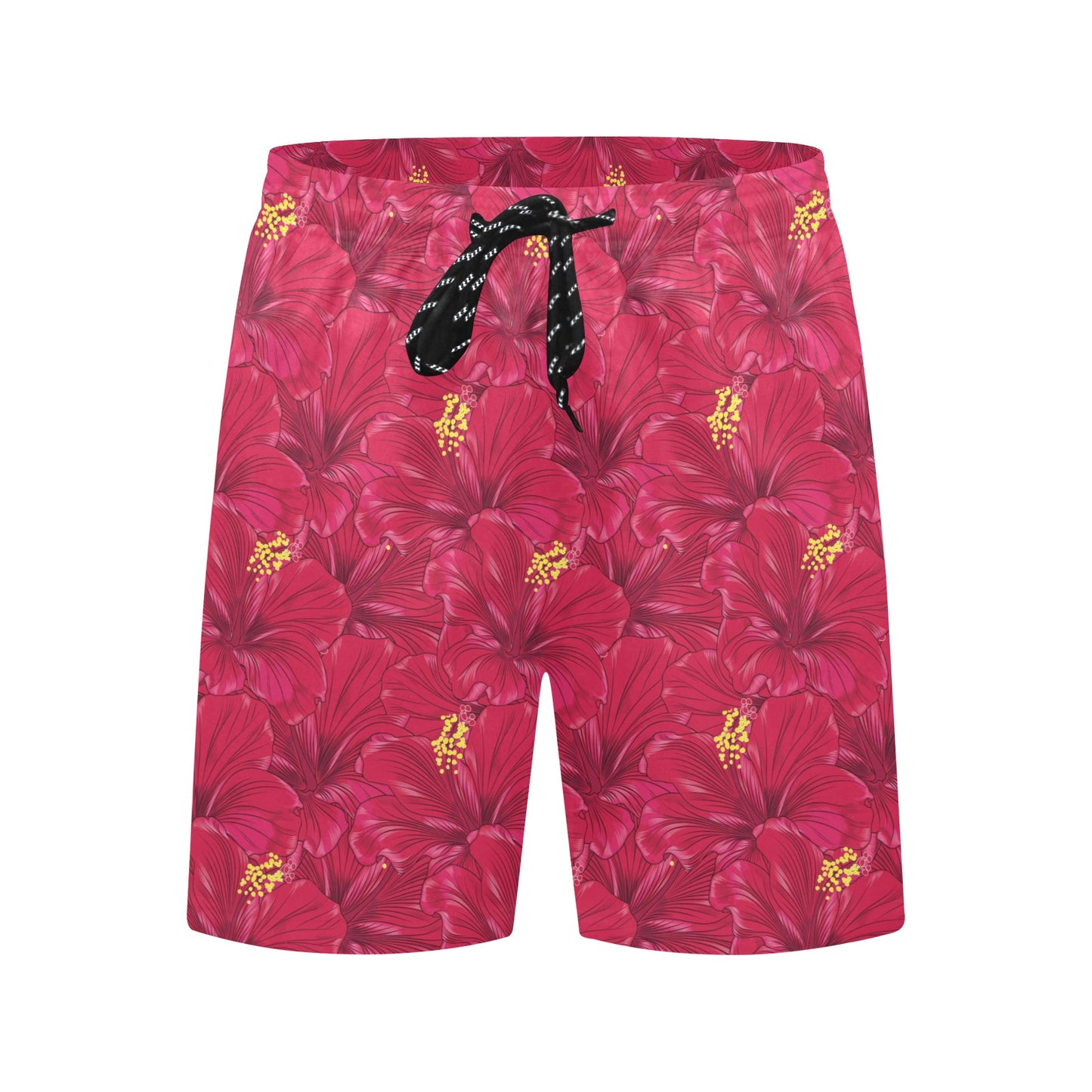 Hibiscus Red Pattern Print LKS308 Men's Swim Trunks Beach Shorts
