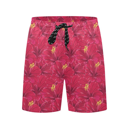 Hibiscus Red Pattern Print LKS308 Men's Swim Trunks Beach Shorts