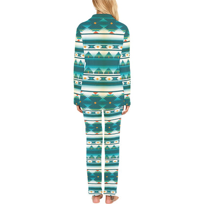 Blue Tribal Aztec Women's Long Pajama Set