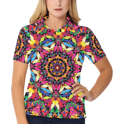 Kaleidoscope Pattern Print Design 02 Women's Polo Shirt