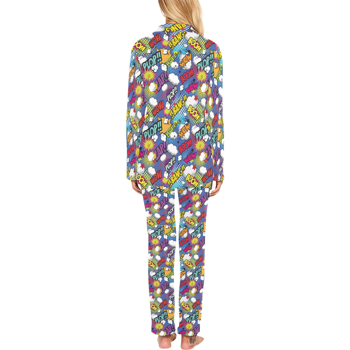 Comic Book Pattern Print Design 02 Women's Long Pajama Set