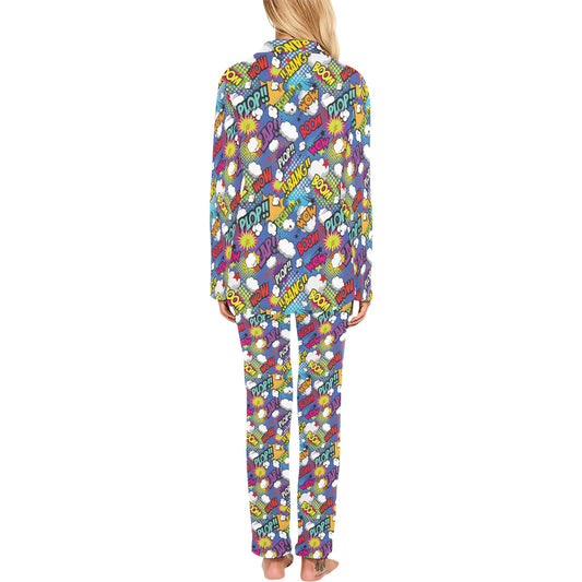 Comic Book Pattern Print Design 02 Women's Long Pajama Set