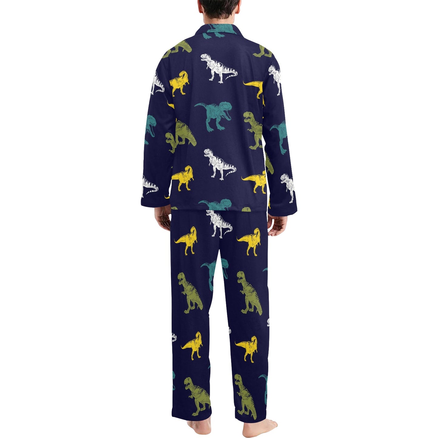 T Rex Pattern Print Design A07 Men's Long Pajama Set