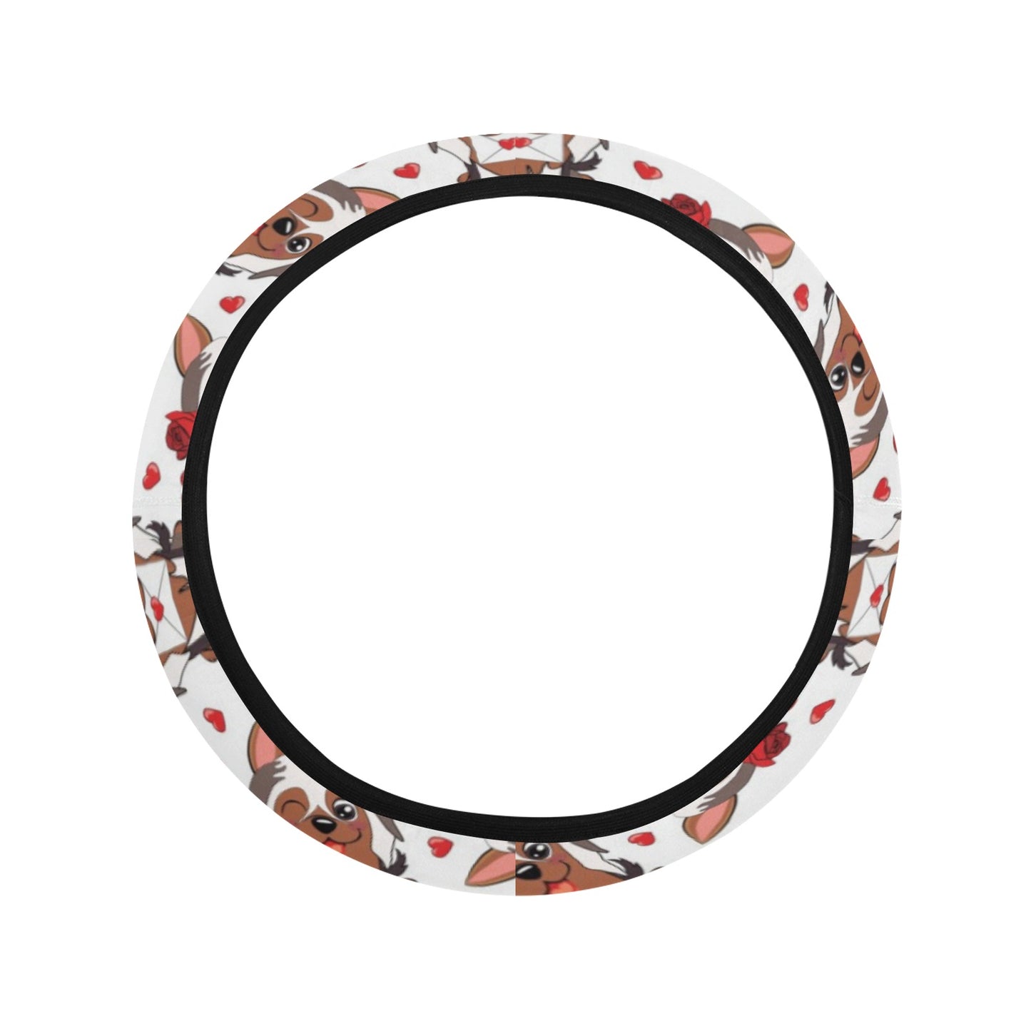 Silky Terriers Heart Print Design LKS302 Steering Wheel Cover with Elastic Edge