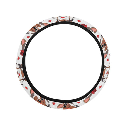 Silky Terriers Heart Print Design LKS302 Steering Wheel Cover with Elastic Edge