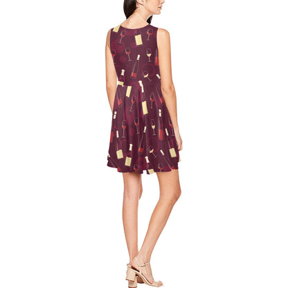 Wine Themed Pattern Print Sleeveless Dress