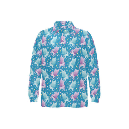 Pegasus Pattern Print Design 04 Long Sleeve Polo Shirt For Men's