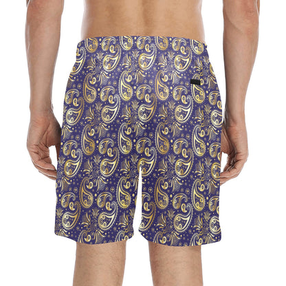 Paisley Blue Yellow Design Print Men's Swim Trunks Beach Shorts