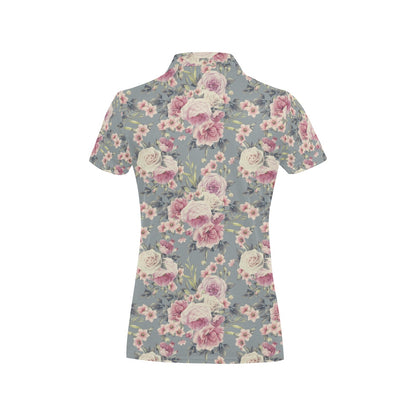 Peony Pattern Print Design PE05 Women's Polo Shirt