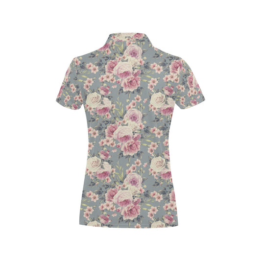 Peony Pattern Print Design PE05 Women's Polo Shirt