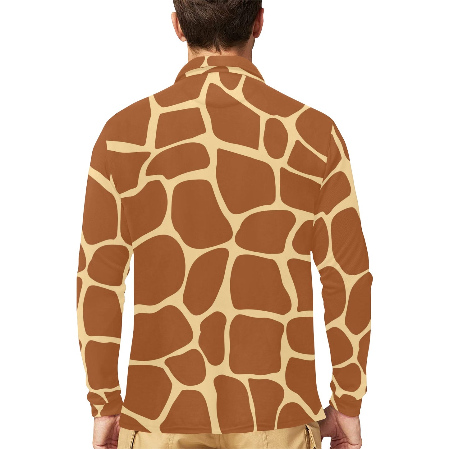 Giraffe Texture Print Long Sleeve Polo Shirt For Men's