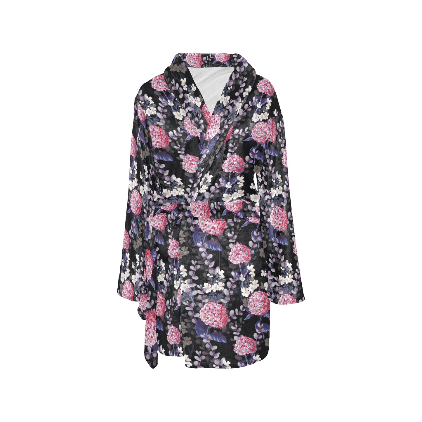 Hydrangea Pattern Print Design HD04 Women's Fleece Robe