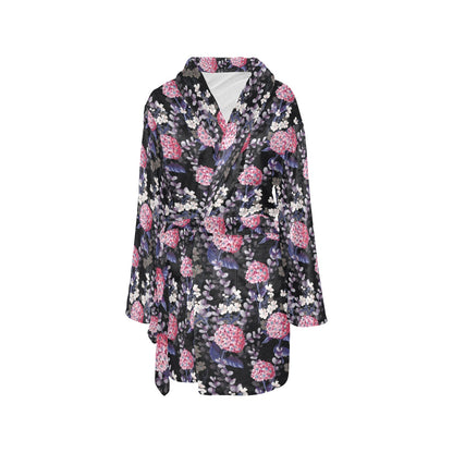 Hydrangea Pattern Print Design HD04 Women's Fleece Robe
