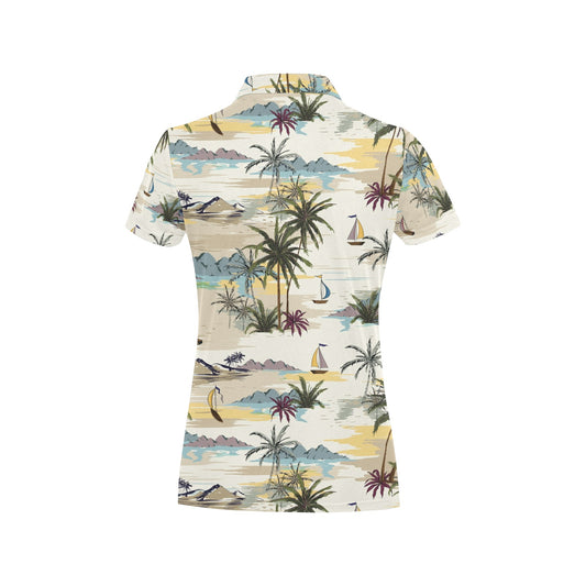 Palm Tree Beach Print Women's Polo Shirt