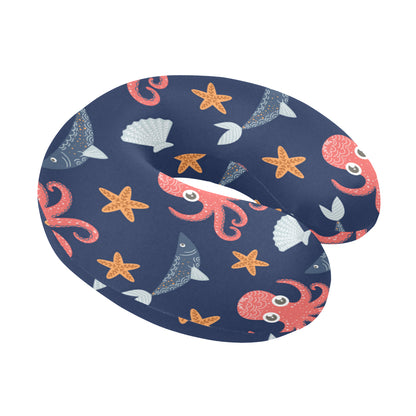 Octopus Pattern Print Design A04 U-Shaped Travel Neck Pillow
