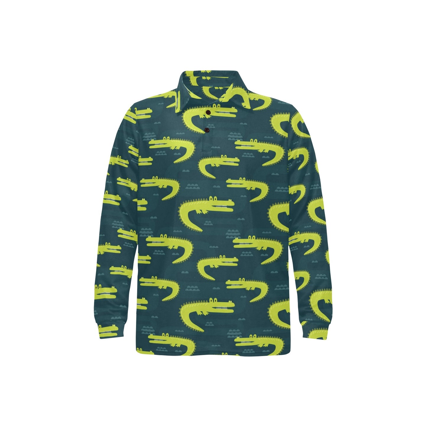 Alligator Pattern Print Design 03 Long Sleeve Polo Shirt For Men's