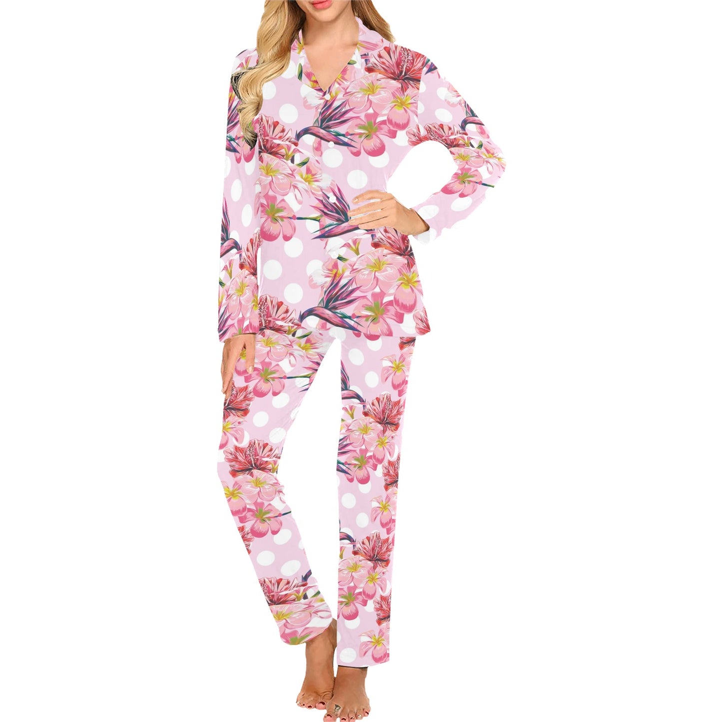 Bird Of Paradise Pattern Print Design BOP011 Women's Long Pajama Set