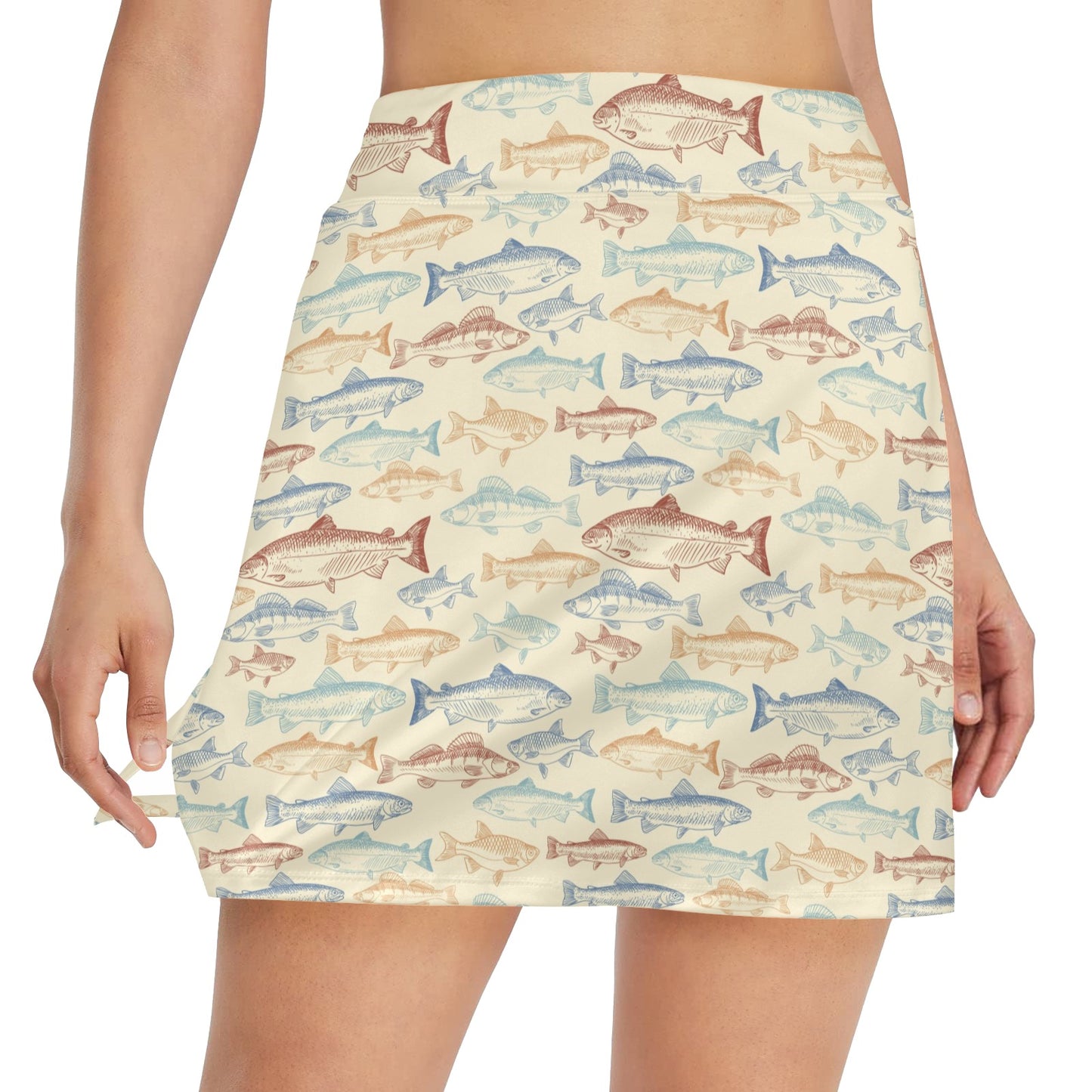Salmon Fish Print Design LKS302 17" Golf & Pickleball Skort with Pockets