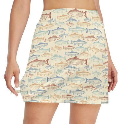 Salmon Fish Print Design LKS302 17" Golf & Pickleball Skort with Pockets