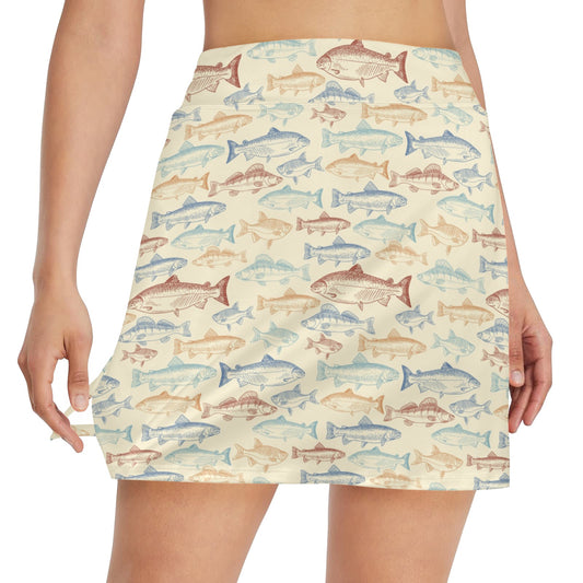 Salmon Fish Print Design LKS302 17" Golf & Pickleball Skort with Pockets