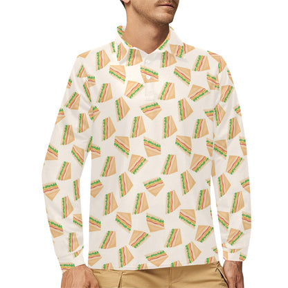 Sandwich Print Design LKS301 Long Sleeve Polo Shirt For Men's