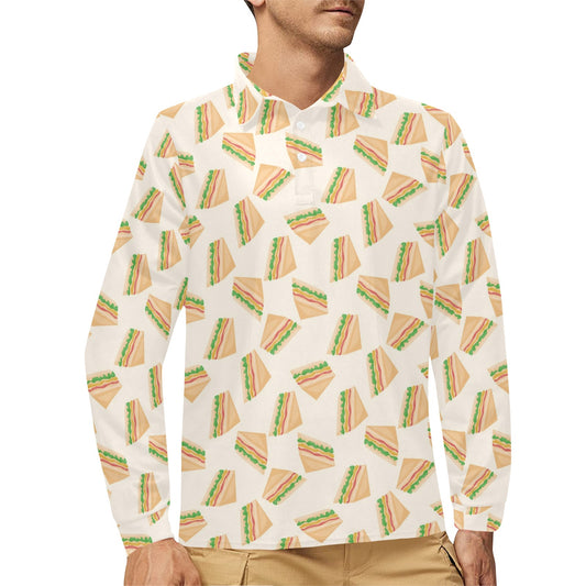 Sandwich Print Design LKS301 Long Sleeve Polo Shirt For Men's