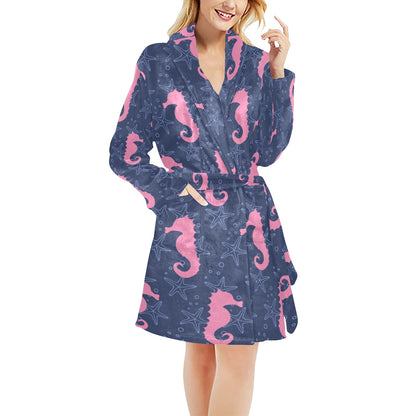 SeaHorse Pink Pattern Print Design 02 Women's Fleece Robe