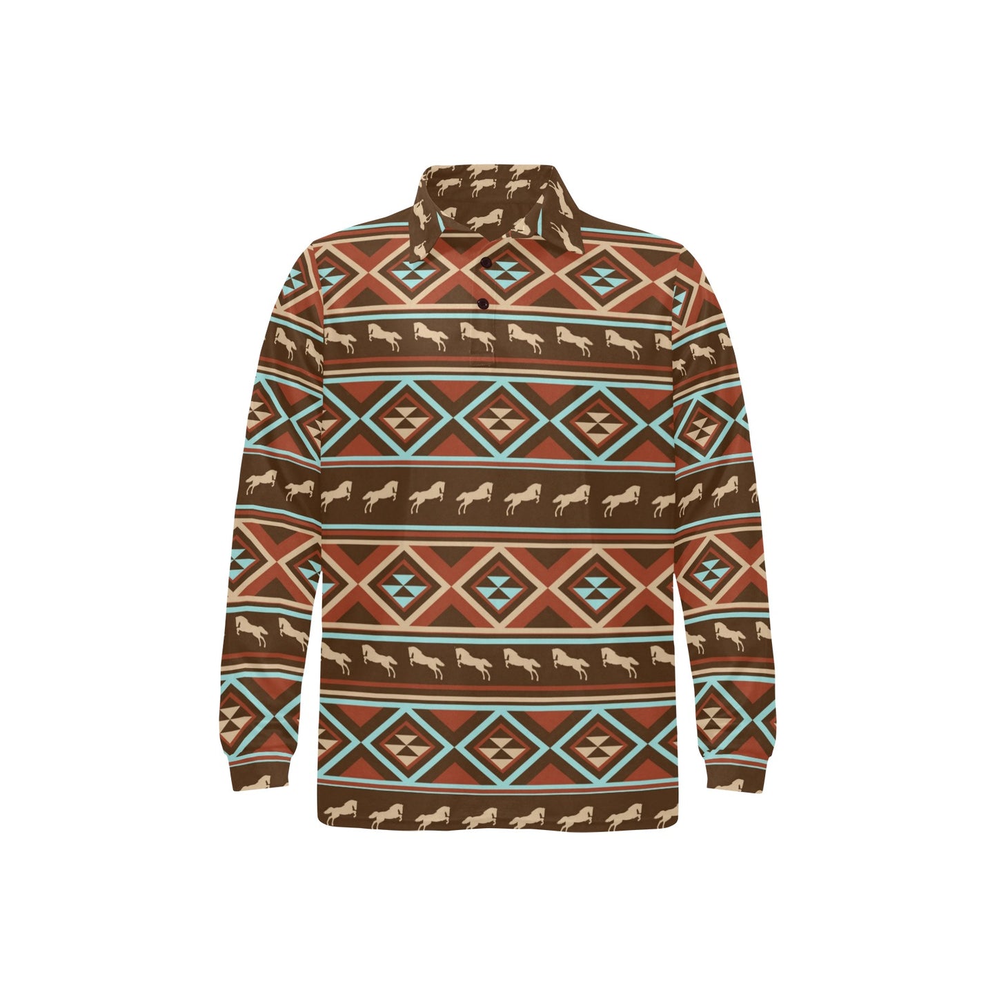 Western Horse Pattern Print LKS301 Long Sleeve Polo Shirt For Men's