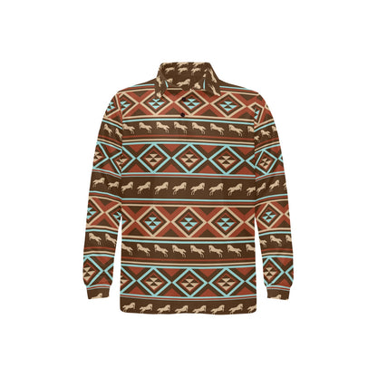 Western Horse Pattern Print LKS301 Long Sleeve Polo Shirt For Men's
