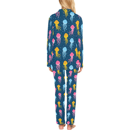 Jellyfish Pattern Print Design 04 Women's Long Pajama Set