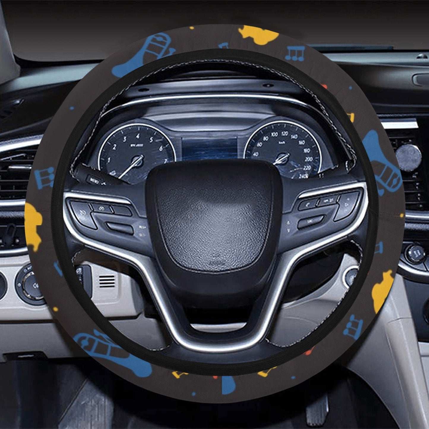Saxophone Print Design LKS407 Steering Wheel Cover with Elastic Edge