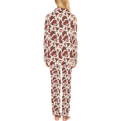 Old School Tattoo Rose Pattern Women's Long Pajama Set