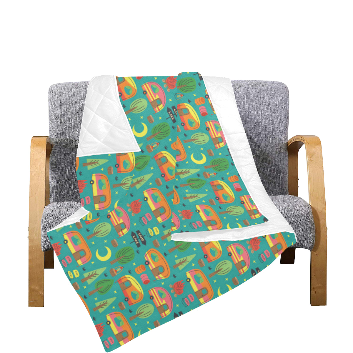 Camping Camper Pattern Print Design 05 Premium Quilt