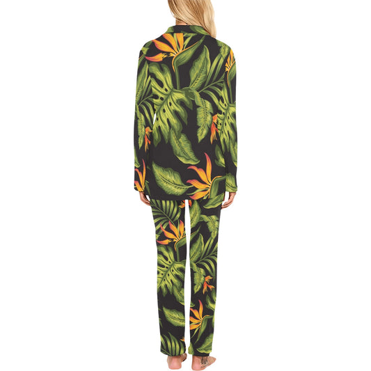 Bird Of Paradise Pattern Print Design BOP013 Women's Long Pajama Set