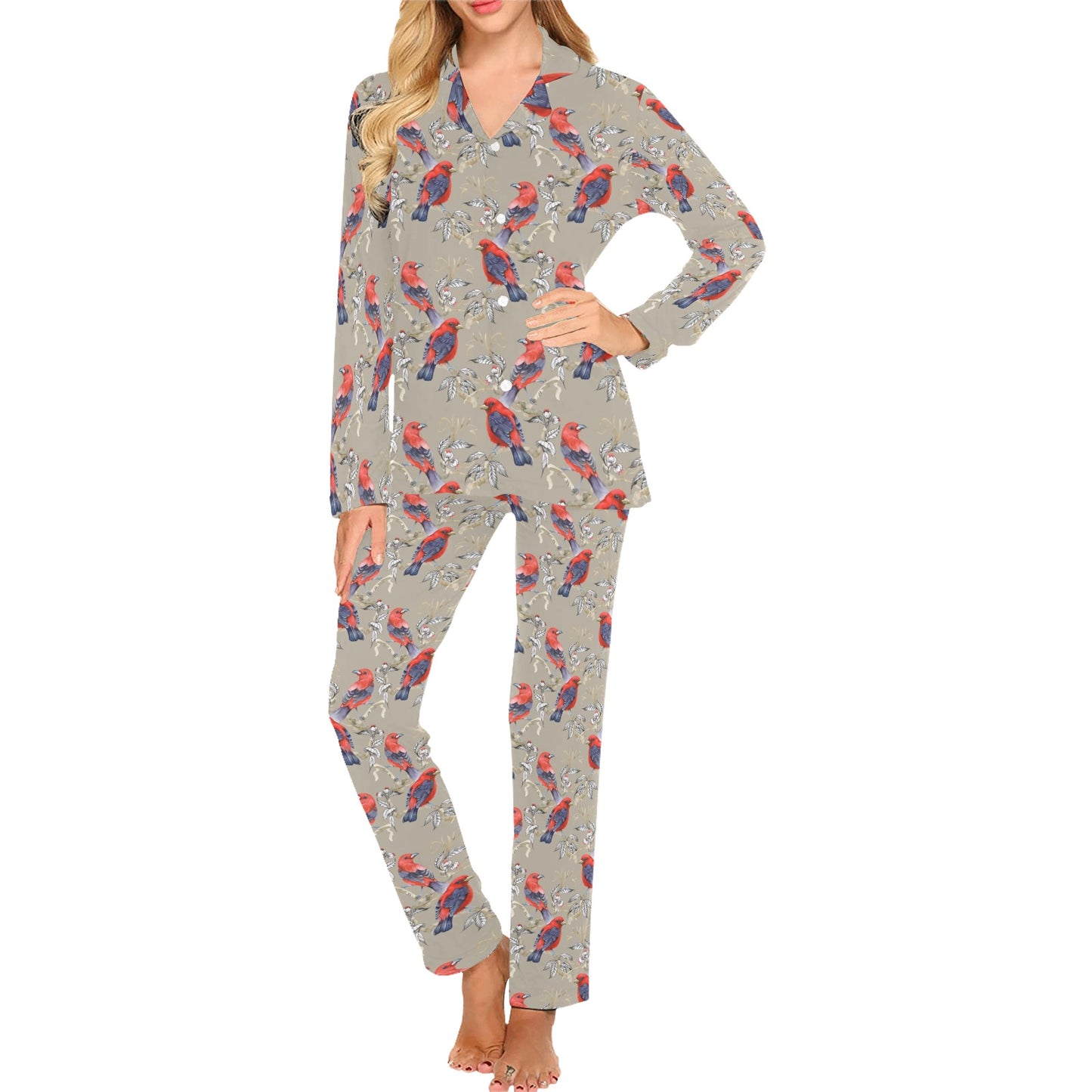 Birds Pattern Print Design 05 Women's Long Pajama Set