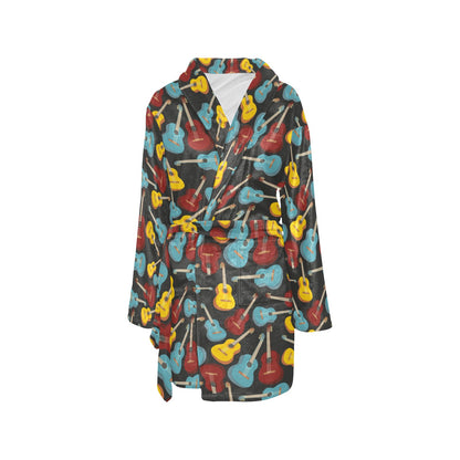 Acoustic Guitar Pattern Print Design 01 Women's Fleece Robe