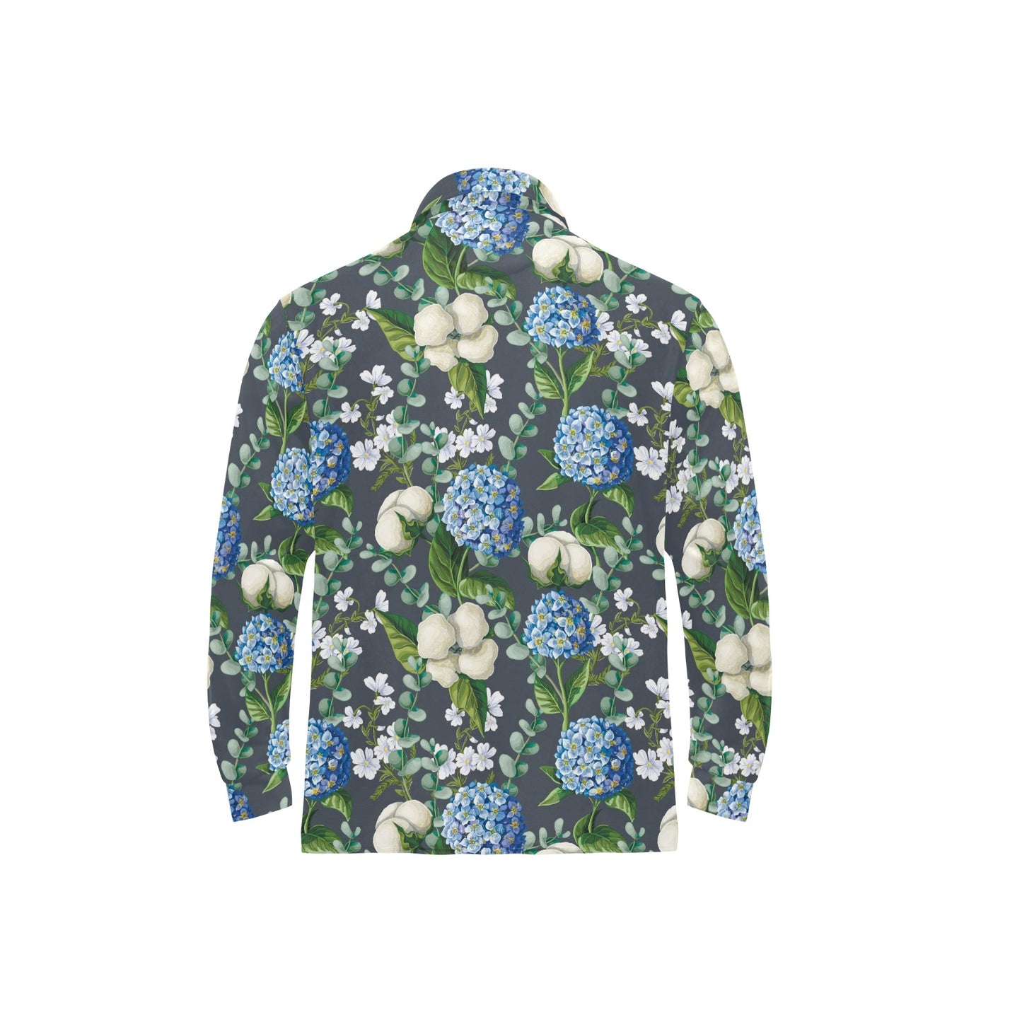 Hydrangea Pattern Print Design 02 Long Sleeve Polo Shirt For Men's