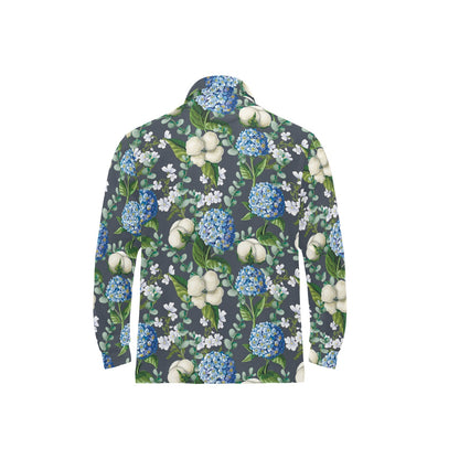 Hydrangea Pattern Print Design 02 Long Sleeve Polo Shirt For Men's