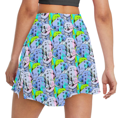 Elephant Art color Print Pattern 17" Golf & Pickleball Skort with Pockets