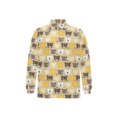 Bear PatchworkPattern Print Design 01 Long Sleeve Polo Shirt For Men's
