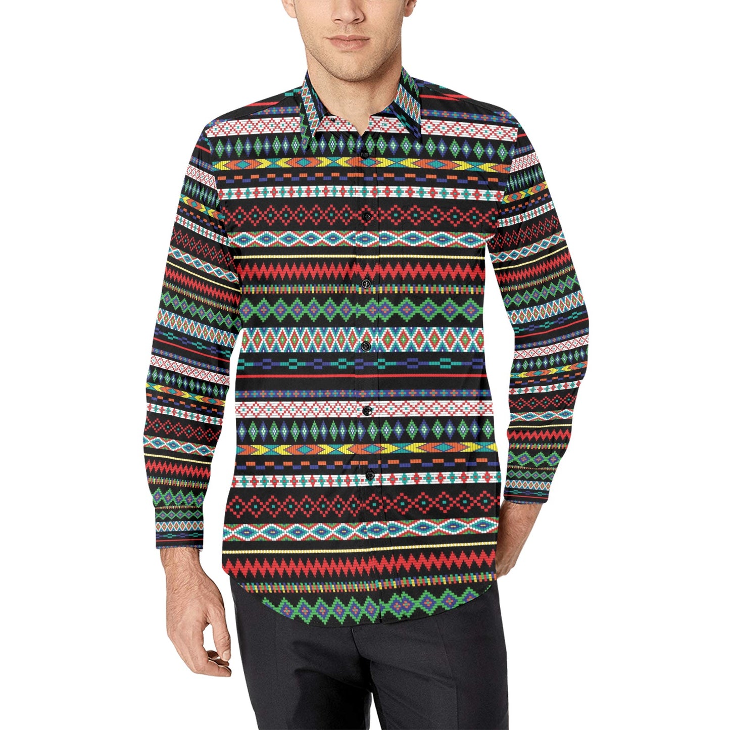 Southwest Pattern Print Design LKS302 Men's Long Sleeve Dress Shirt