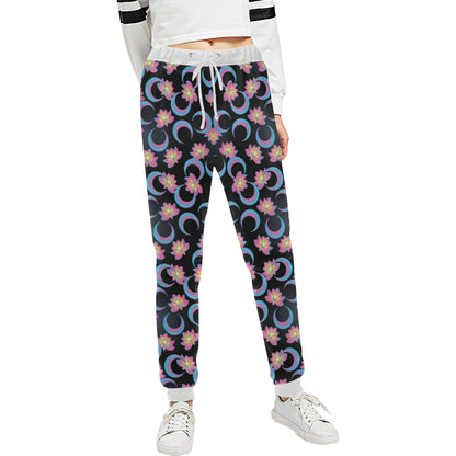 Lotus with Moon Pink Print Themed Unisex Sweatpants