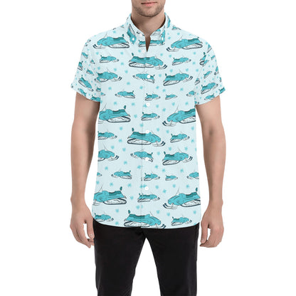 Snowmobile Print Design LKS301 Men Short Sleeve Button Up Shirt