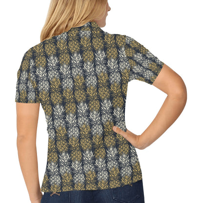 Pineapple Print Design Pattern Women's Polo Shirt