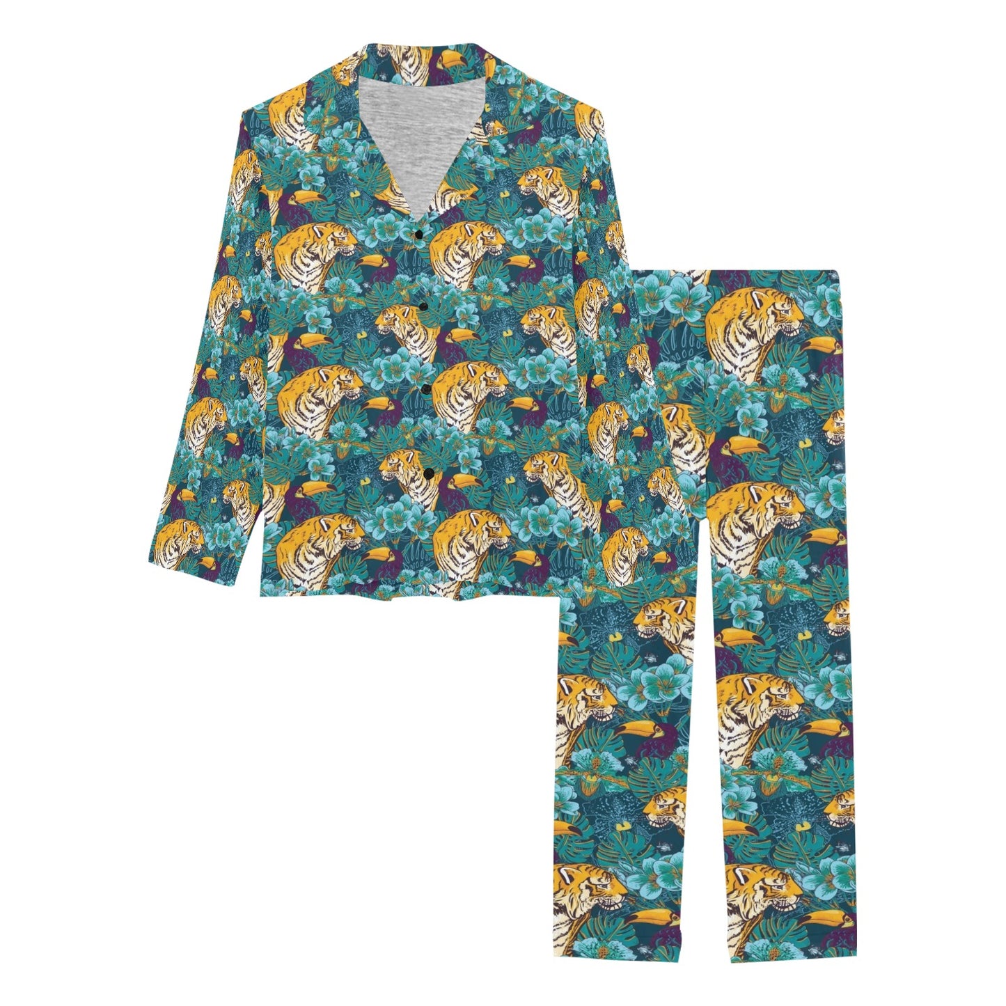 Tiger Tropical Print Design LKS301 Women's Long Pajama Set