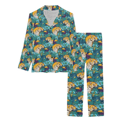 Tiger Tropical Print Design LKS301 Women's Long Pajama Set