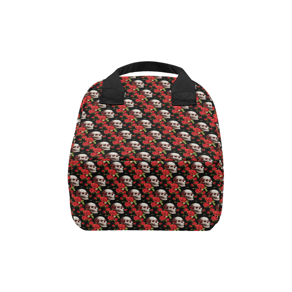 Red Rose Skull Design Print Insulated Lunch Bag