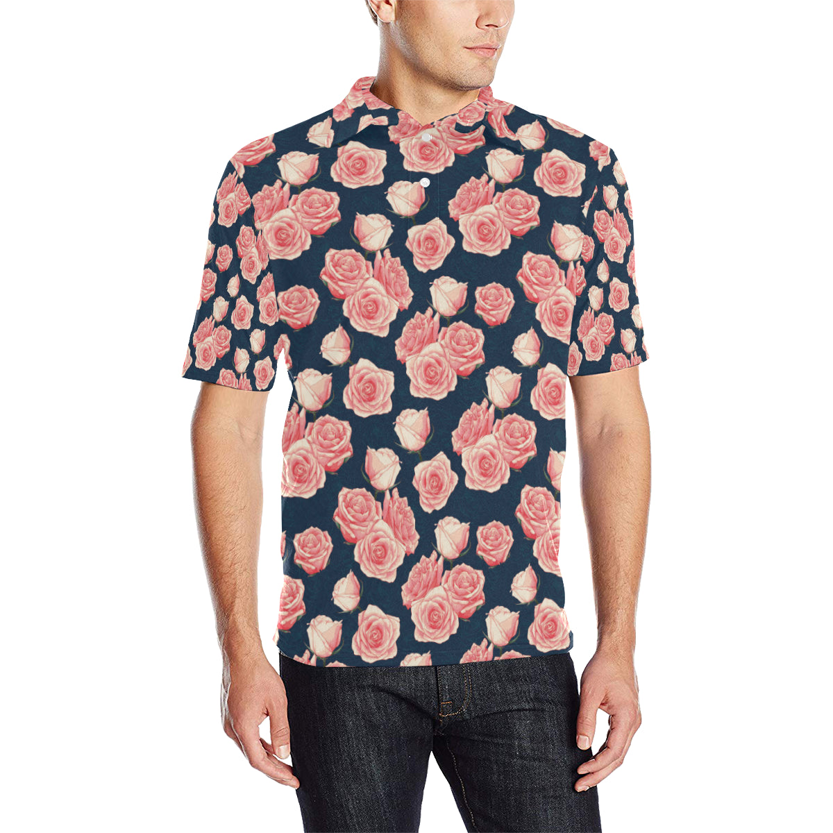 Rose Pattern Print Design A03 Men Polo Shirt